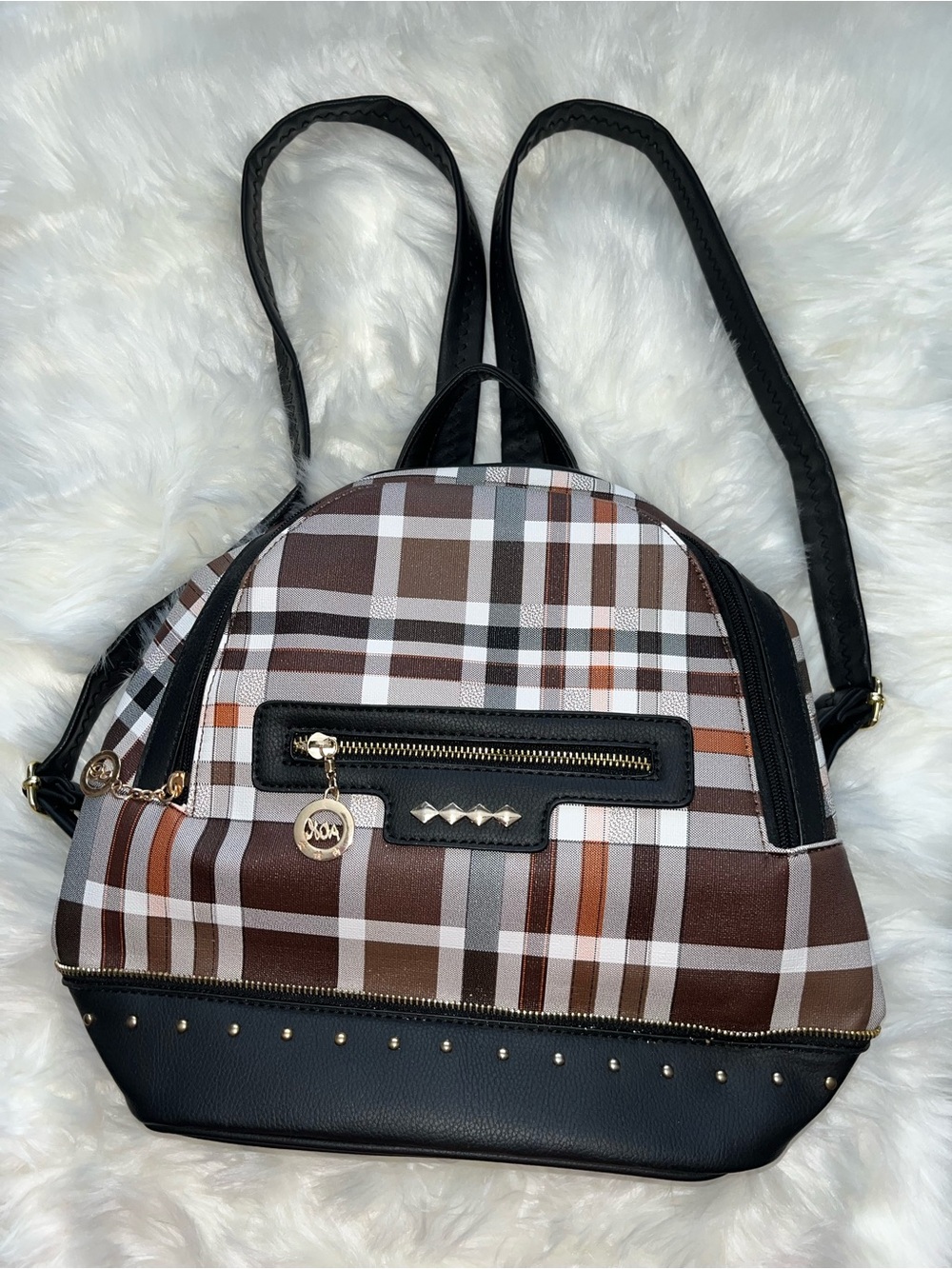 Gloria Goelia Plaid Stud-Accent Women's Backpack